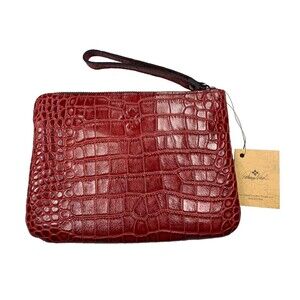 Patricia Nash Wristlet Clutch Bag Leather Croc Embossed Red Inner Pockets NWT